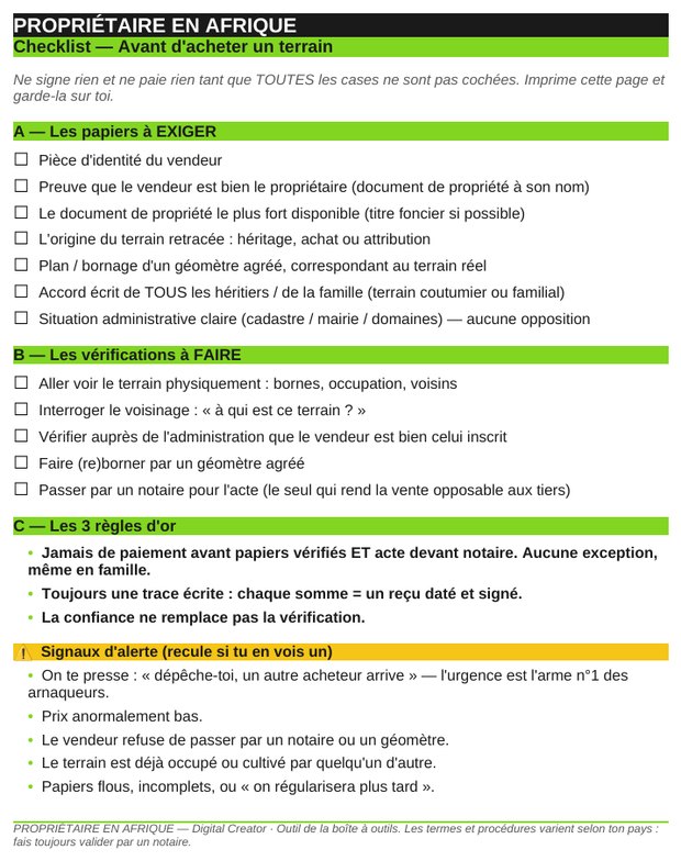 Checklist avant achat de terrain